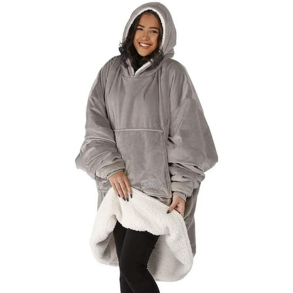 🆕The Comfy Original in Gray - Cozy Wearable Blanket Sherpa / Fleece Unisex OSFM - Picture 1 of 4